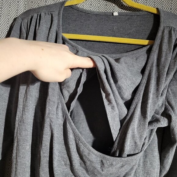 Maternity Women's Gray Multilayered Side Scrunch Breastfeeding Long Sleeve Top L - Picture 9 of 13